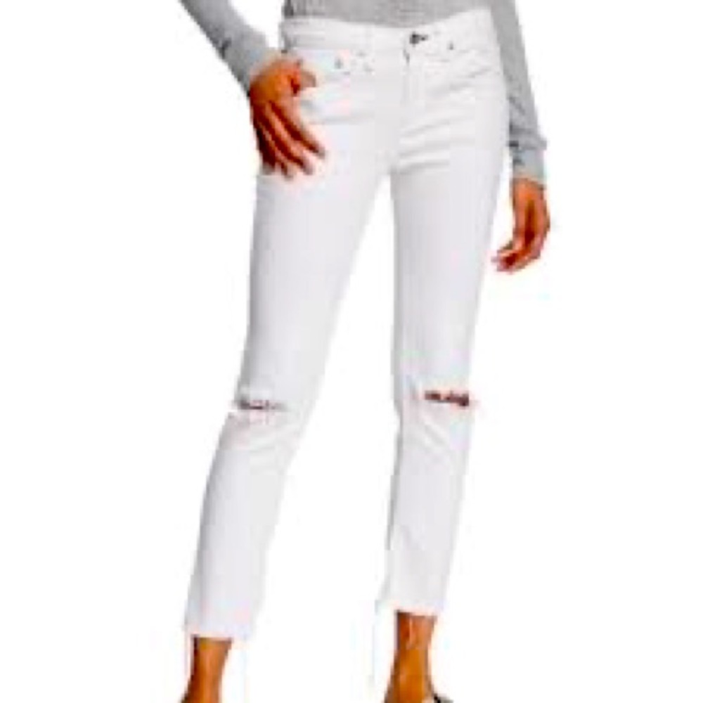 Rag and Bone White Dre Distressed Low Rise Ankle Slim Boyfriend Raw Hem size 25